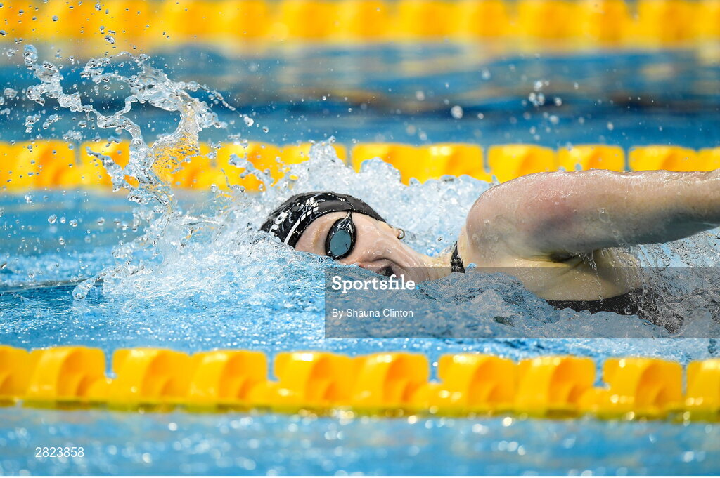23 May 2024; Danielle Hill of Larne Swimming Club competes in the Women's 100m Freestyle Heats during day two of the Ireland Olympic Swimming Trials at the National Aquatic Centre on the Sport Ireland Campus in Dublin. Photo by Shauna Clinton/Sportsfile