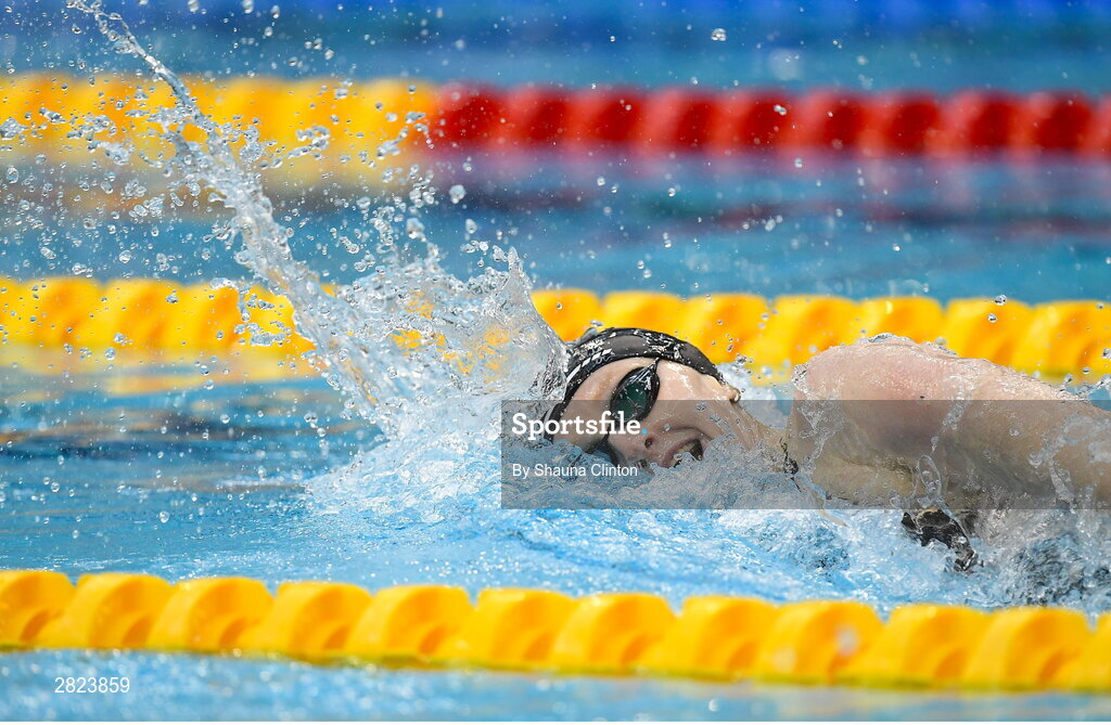 23 May 2024; Danielle Hill of Larne Swimming Club competes in the Women's 100m Freestyle Heats during day two of the Ireland Olympic Swimming Trials at the National Aquatic Centre on the Sport Ireland Campus in Dublin. Photo by Shauna Clinton/Sportsfile