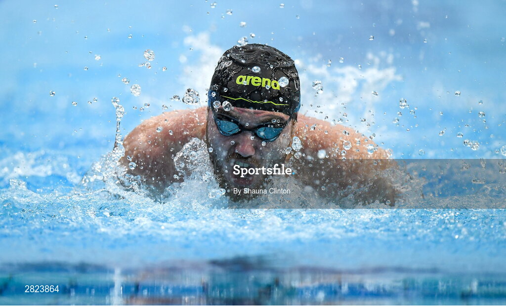 23 May 2024; Barry McClements of NCU A competes in the Men's 100m Butterfly Heats during day two of the Ireland Olympic Swimming Trials at the National Aquatic Centre on the Sport Ireland Campus in Dublin. Photo by Shauna Clinton/Sportsfile
