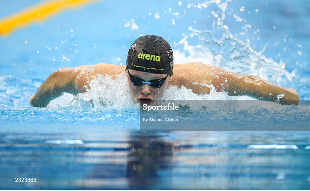 23 May 2024; Jack Cassin of National Centre Limerick competes in the Men's 100m Butterfly Heats during day two of the Ireland Olympic Swimming Trials at the National Aquatic Centre on the Sport Ireland Campus in Dublin. Photo by Shauna Clinton/Sportsfile