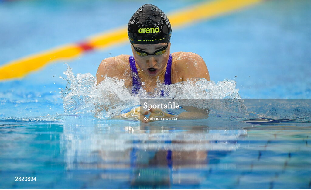23 May 2024; Niamh Coyne of NCD Tallaght competes in the Women's 100m Breaststroke Heats during day two of the Ireland Olympic Swimming Trials at the National Aquatic Centre on the Sport Ireland Campus in Dublin. Photo by Shauna Clinton/Sportsfile