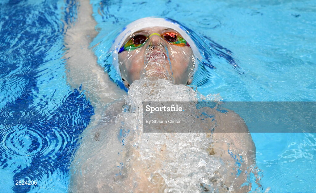 23 May 2024; Mark Cormican of Bluefin Swim Team competes in the Men's 100m Backstroke Finals during day two of the Ireland Olympic Swimming Trials at the National Aquatic Centre on the Sport Ireland Campus in Dublin. Photo by Shauna Clinton/Sportsfile