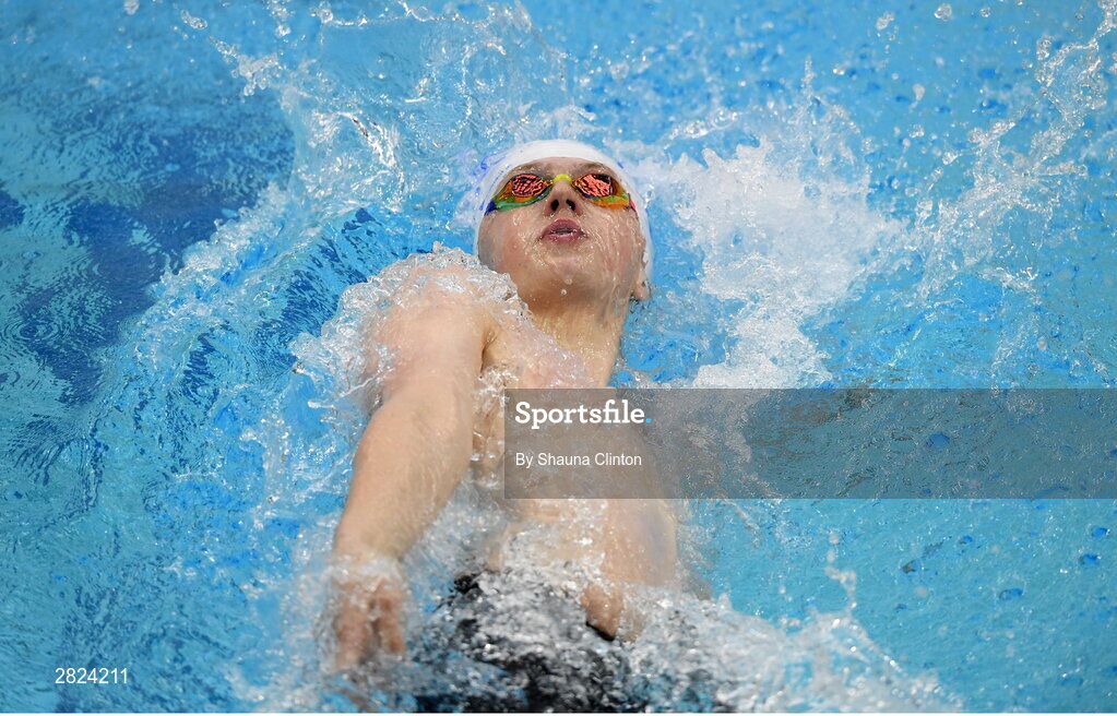 23 May 2024; Mark Cormican of Bluefin Swim Team competes in the Men's 100m Backstroke Finals during day two of the Ireland Olympic Swimming Trials at the National Aquatic Centre on the Sport Ireland Campus in Dublin. Photo by Shauna Clinton/Sportsfile