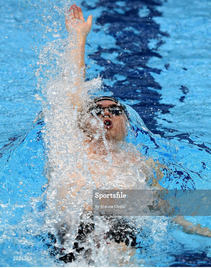 23 May 2024; Conor Ferguson of Larne Swimming Club competes in the Men's 100m Backstroke Finals during day two of the Ireland Olympic Swimming Trials at the National Aquatic Centre on the Sport Ireland Campus in Dublin. Photo by Shauna Clinton/Sportsfile