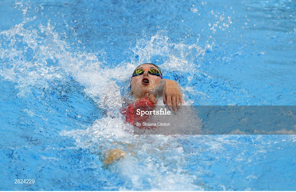 23 May 2024; Lottie Cullen of Nat Centre Ulster Swim Belfast competes in the Women's 100m Backstroke Finals during day two of the Ireland Olympic Swimming Trials at the National Aquatic Centre on the Sport Ireland Campus in Dublin. Photo by Shauna Clinton/Sportsfile