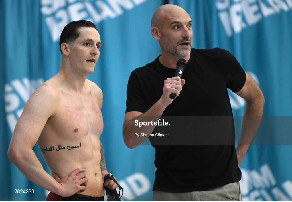 23 May 2024; Tom Fannon of National Centre Dublin Laser celebrates after winning the Men's 50m Freestyle A Final, with a time of 21:94, setting a new personal record, Irish record and qualifying for the 2024 Olympics Games, during day two of the Ireland Olympic Swimming Trials at the National Aquatic Centre on the Sport Ireland Campus in Dublin. Photo by Shauna Clinton/Sportsfile