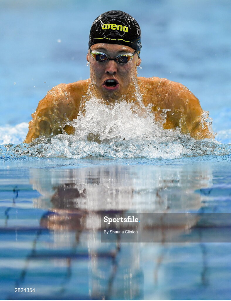 23 May 2024; Darragh Greene of Limerick competes in the Men's 100m Breaststroke Finals during day two of the Ireland Olympic Swimming Trials at the National Aquatic Centre on the Sport Ireland Campus in Dublin. Photo by Shauna Clinton/Sportsfile