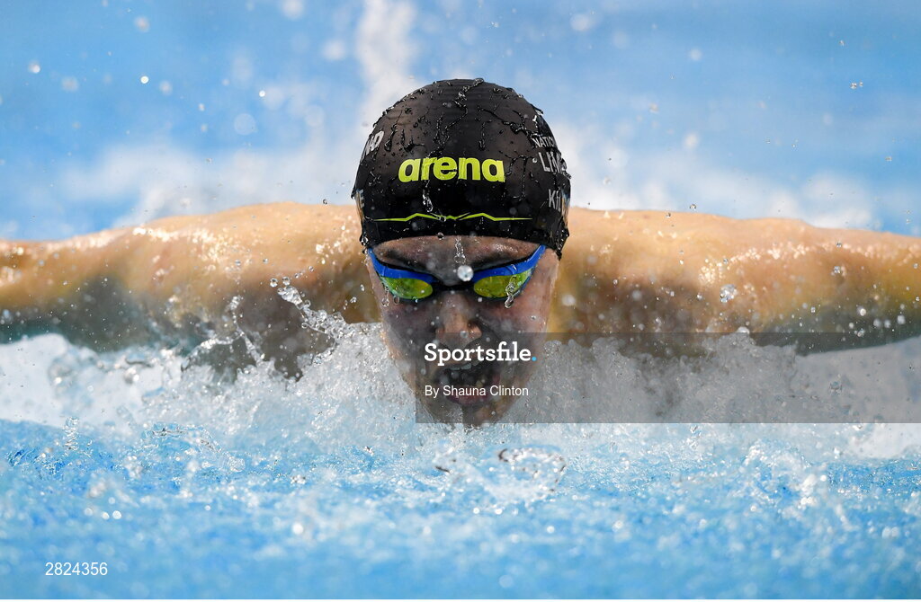 23 May 2024; Ronan Kilcoyne of National Centre Limerick competes in the Men's 100m Butterfly Heats during day two of the Ireland Olympic Swimming Trials at the National Aquatic Centre on the Sport Ireland Campus in Dublin. Photo by Shauna Clinton/Sportsfile