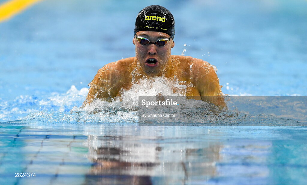23 May 2024; Darragh Greene of Limerick competes in the Men's 100m Breaststroke Finals during day two of the Ireland Olympic Swimming Trials at the National Aquatic Centre on the Sport Ireland Campus in Dublin. Photo by Shauna Clinton/Sportsfile