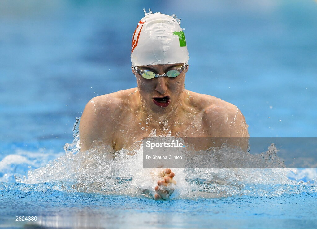 23 May 2024; Adam Manley of Larne Swimming Club competes in the Men's 100m Breaststroke Finals during day two of the Ireland Olympic Swimming Trials at the National Aquatic Centre on the Sport Ireland Campus in Dublin. Photo by Shauna Clinton/Sportsfile