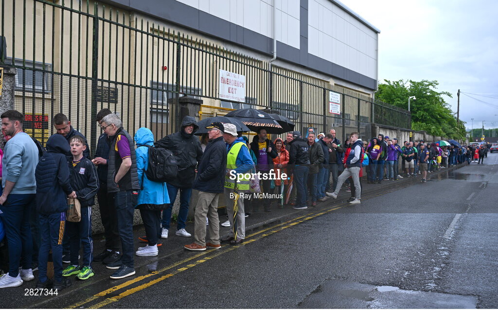 26 May 2024; Supporters wait in line for the gates to open before the Leinster GAA Hurling Senior Championship Round 5 match between Kilkenny and Wexford at UPMC Nowlan Park in Kilkenny. Photo by Ray McManus/Sportsfile