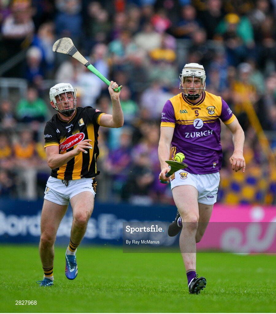 26 May 2024; Liam Ryan of Wexford races clear of Cian Kenny of Kilkenny during the Leinster GAA Hurling Senior Championship Round 5 match between Kilkenny and Wexford at UPMC Nowlan Park in Kilkenny. Photo by Ray McManus/Sportsfile