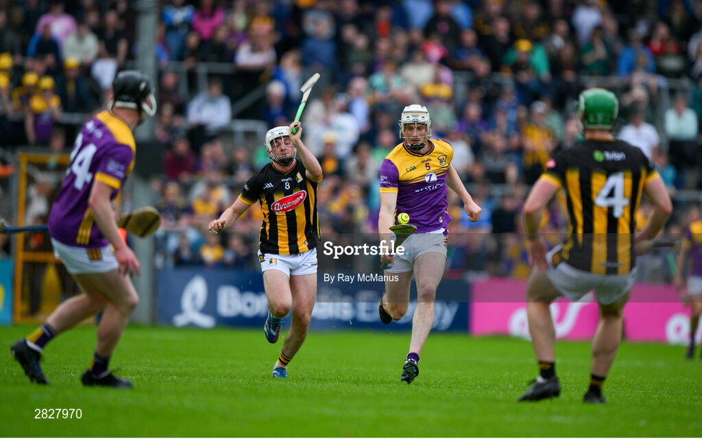 26 May 2024; Liam Ryan of Wexford races clear of Cian Kenny of Kilkenny during the Leinster GAA Hurling Senior Championship Round 5 match between Kilkenny and Wexford at UPMC Nowlan Park in Kilkenny. Photo by Ray McManus/Sportsfile