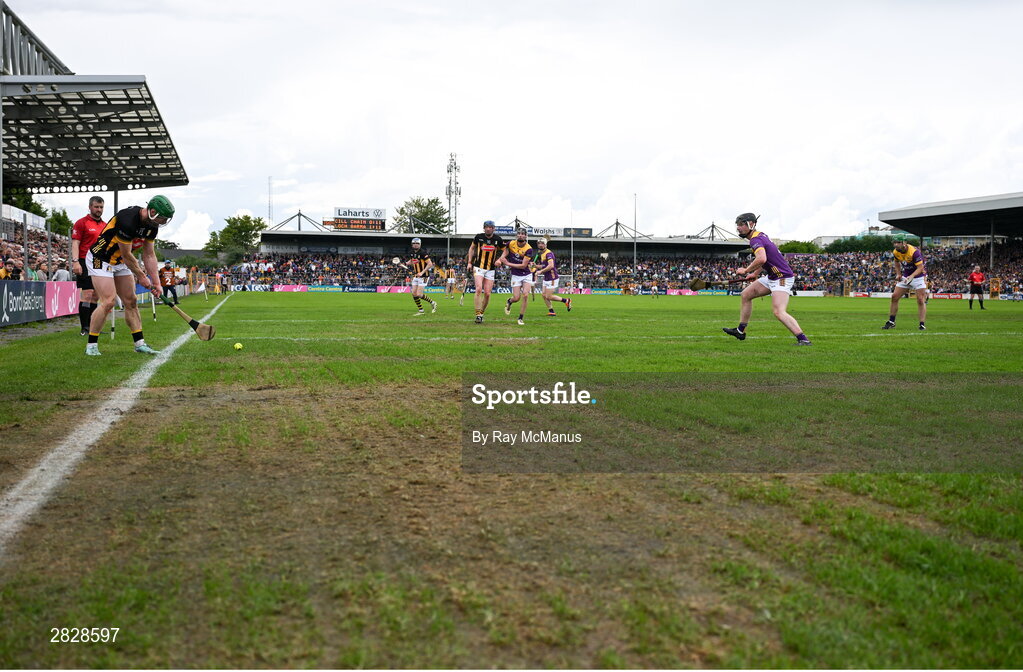 26 May 2024; Huw Lawlor of Kilkenny takes a line ball during the Leinster GAA Hurling Senior Championship Round 5 match between Kilkenny and Wexford at UPMC Nowlan Park in Kilkenny. Photo by Ray McManus/Sportsfile
