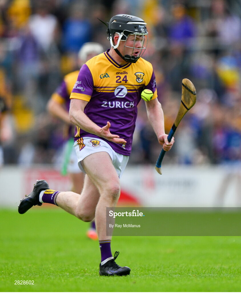 26 May 2024; Cian Byrne of Wexford during the Leinster GAA Hurling Senior Championship Round 5 match between Kilkenny and Wexford at UPMC Nowlan Park in Kilkenny. Photo by Ray McManus/Sportsfile