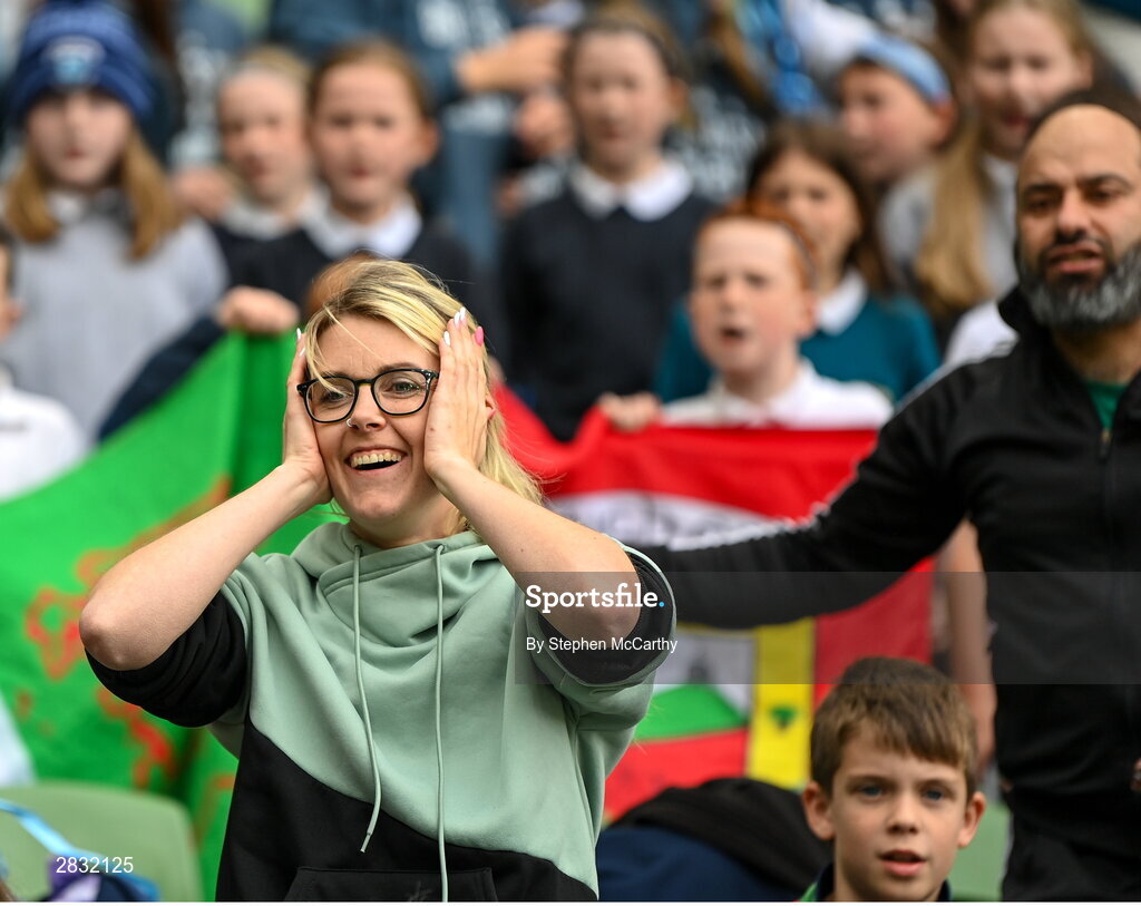 29 May 2024; Scoil Phádraig, Westport, Mayo, supporters during the FAI Primary 5s Finals day at Aviva Stadium in Dublin. Photo by Stephen McCarthy/Sportsfile