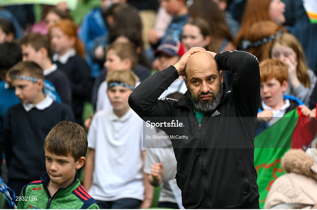 29 May 2024; Scoil Phádraig, Westport, Mayo, supporters during the FAI Primary 5s Finals day at Aviva Stadium in Dublin. Photo by Stephen McCarthy/Sportsfile
