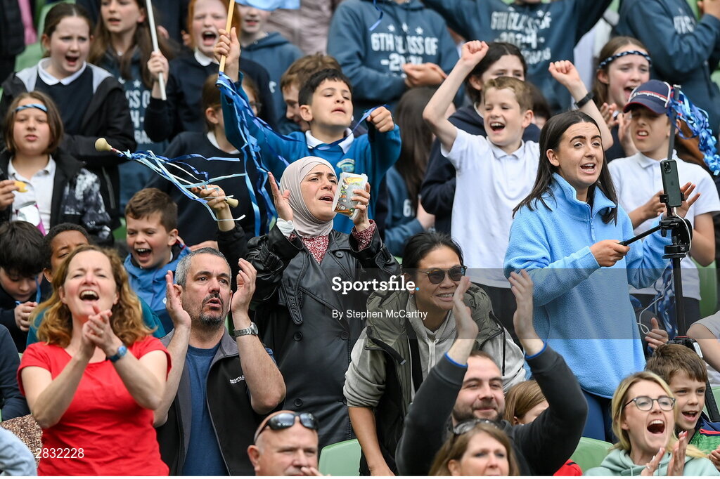 29 May 2024; Scoil Phádraig, Westport, Mayo, supporters during the FAI Primary 5s Finals day at Aviva Stadium in Dublin. Photo by Stephen McCarthy/Sportsfile