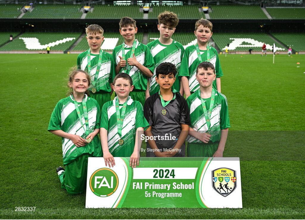 29 May 2024; St Anne’s NS, Bailieborough, Cavan, during the FAI Primary 5s Finals day at Aviva Stadium in Dublin. Photo by Stephen McCarthy/Sportsfile