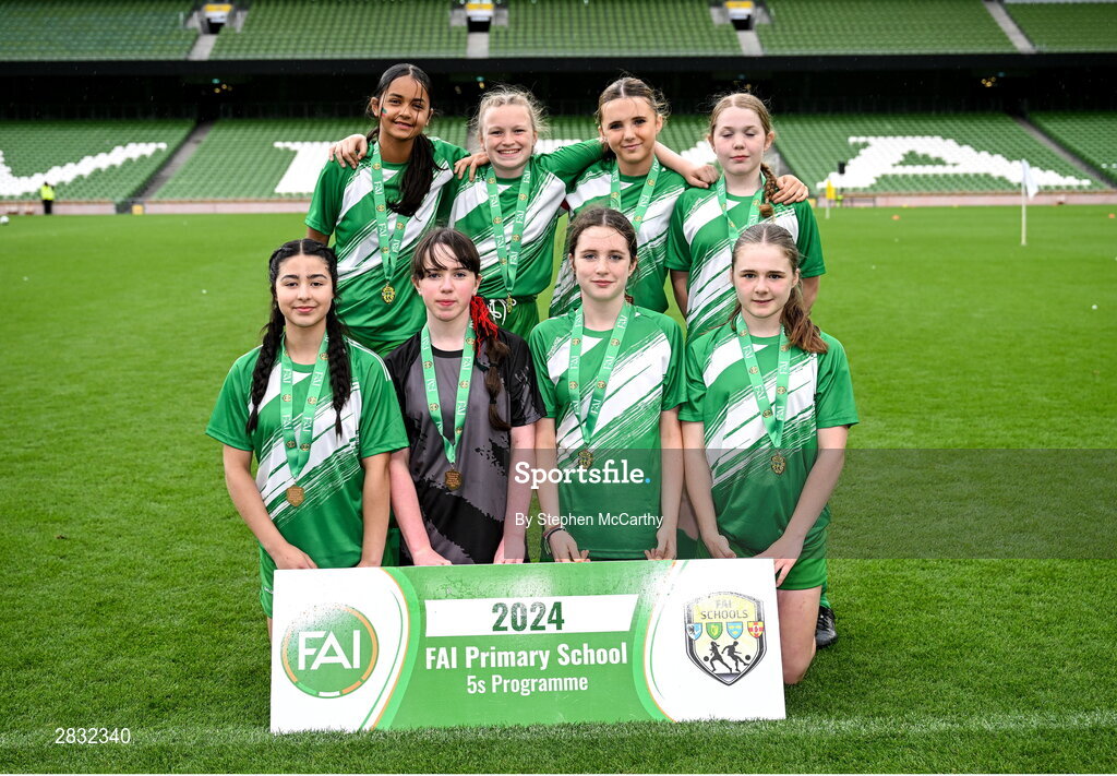 29 May 2024; Tierneevin NS, Galway, during the FAI Primary 5s Finals day at Aviva Stadium in Dublin. Photo by Stephen McCarthy/Sportsfile