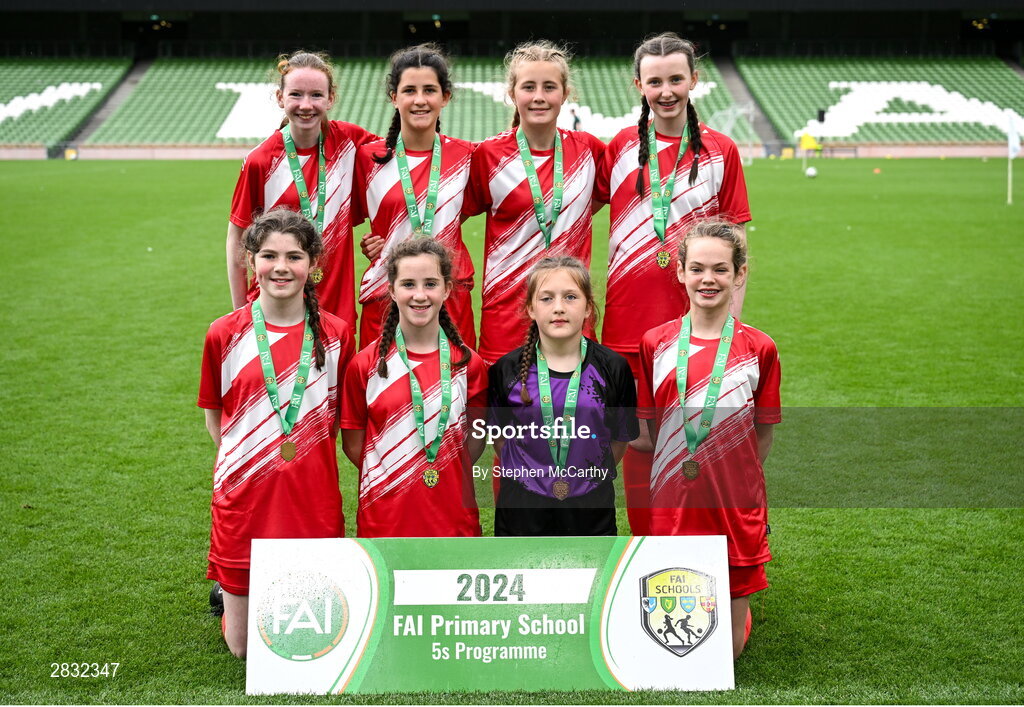 29 May 2024; Burnfort NS, Cork, during the FAI Primary 5s Finals day at Aviva Stadium in Dublin. Photo by Stephen McCarthy/Sportsfile