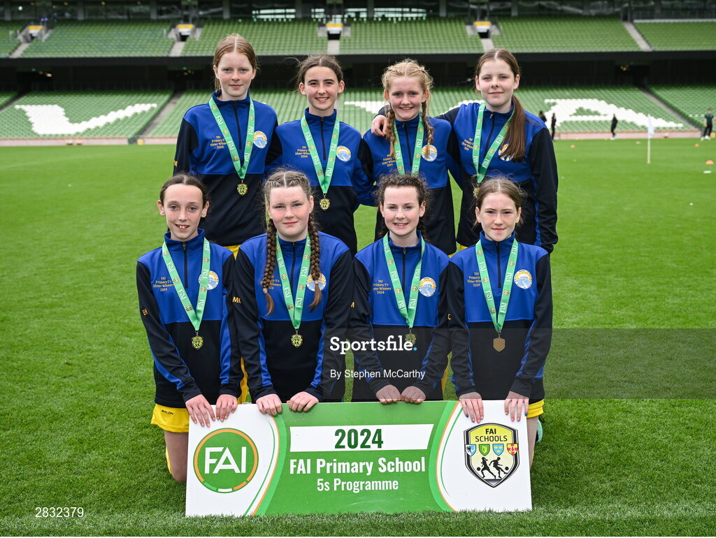 29 May 2024; Scoil Naomh Colmchille, Craigtown, Donegal, during the FAI Primary 5s Finals day at Aviva Stadium in Dublin. Photo by Stephen McCarthy/Sportsfile