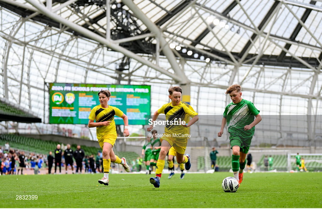 29 May 2024; Fionn Jennings of St Joseph’s PS, Ballinrobe, Mayo, during the FAI Primary 5s Finals day at Aviva Stadium in Dublin. Photo by Stephen McCarthy/Sportsfile