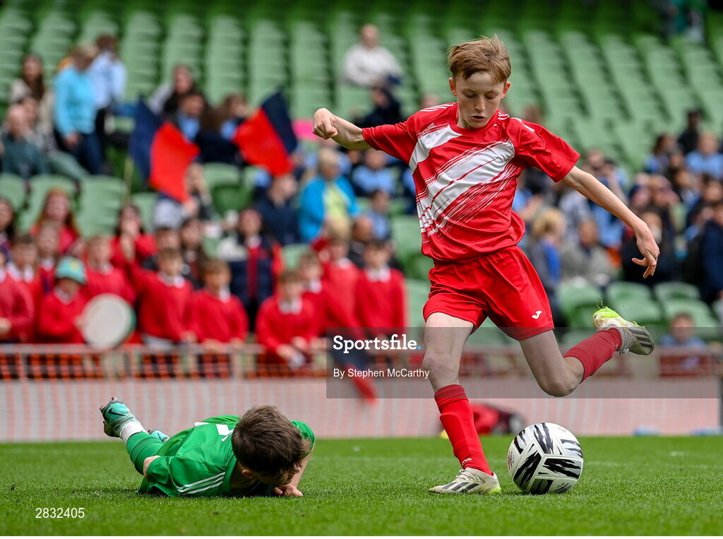 29 May 2024; Kieran Stack of Beaumont BNS, Blackrock, Cork, during the FAI Primary 5s Finals day at Aviva Stadium in Dublin. Photo by Stephen McCarthy/Sportsfile