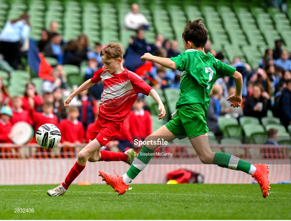 29 May 2024; Kieran Stack of Beaumont BNS, Blackrock, Cork, during the FAI Primary 5s Finals day at Aviva Stadium in Dublin. Photo by Stephen McCarthy/Sportsfile