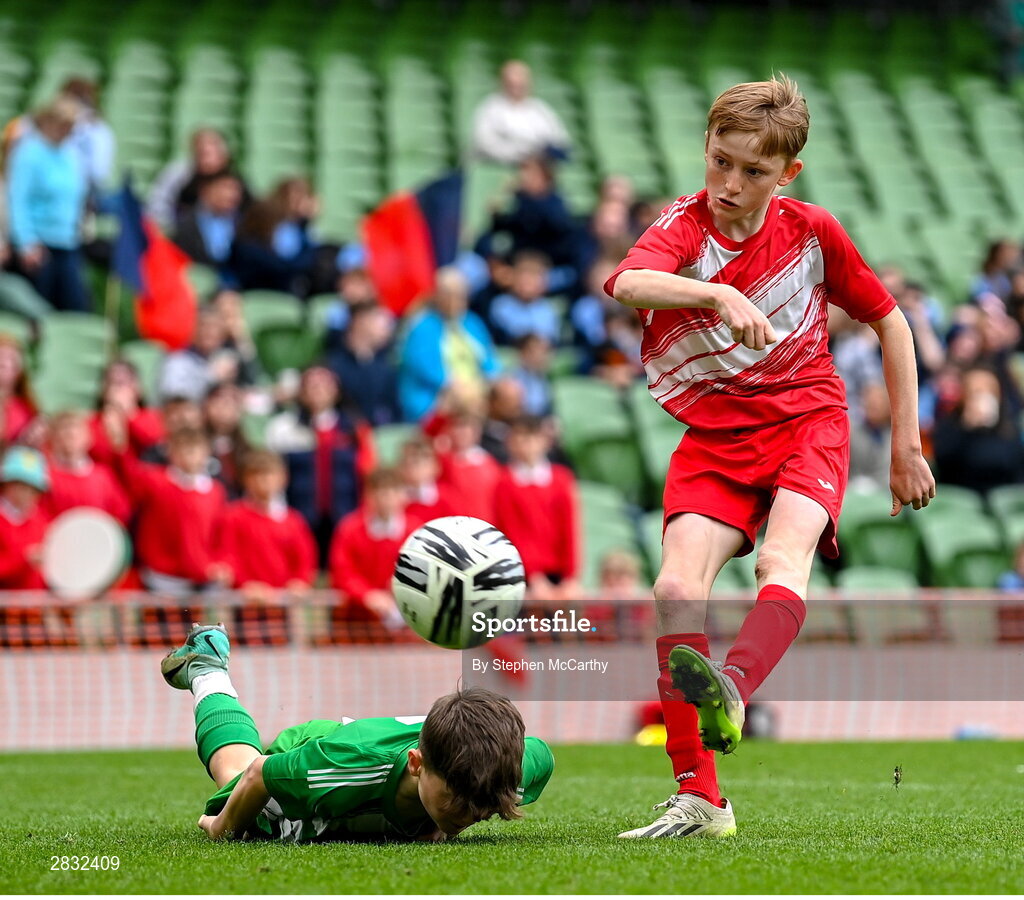 29 May 2024; Kieran Stack of Beaumont BNS, Blackrock, Cork, during the FAI Primary 5s Finals day at Aviva Stadium in Dublin. Photo by Stephen McCarthy/Sportsfile