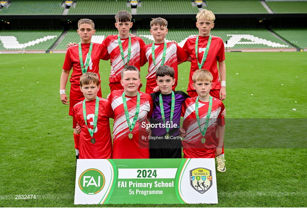 29 May 2024; Martinstown NS, Limerick, during the FAI Primary 5s Finals day at Aviva Stadium in Dublin. Photo by Stephen McCarthy/Sportsfile