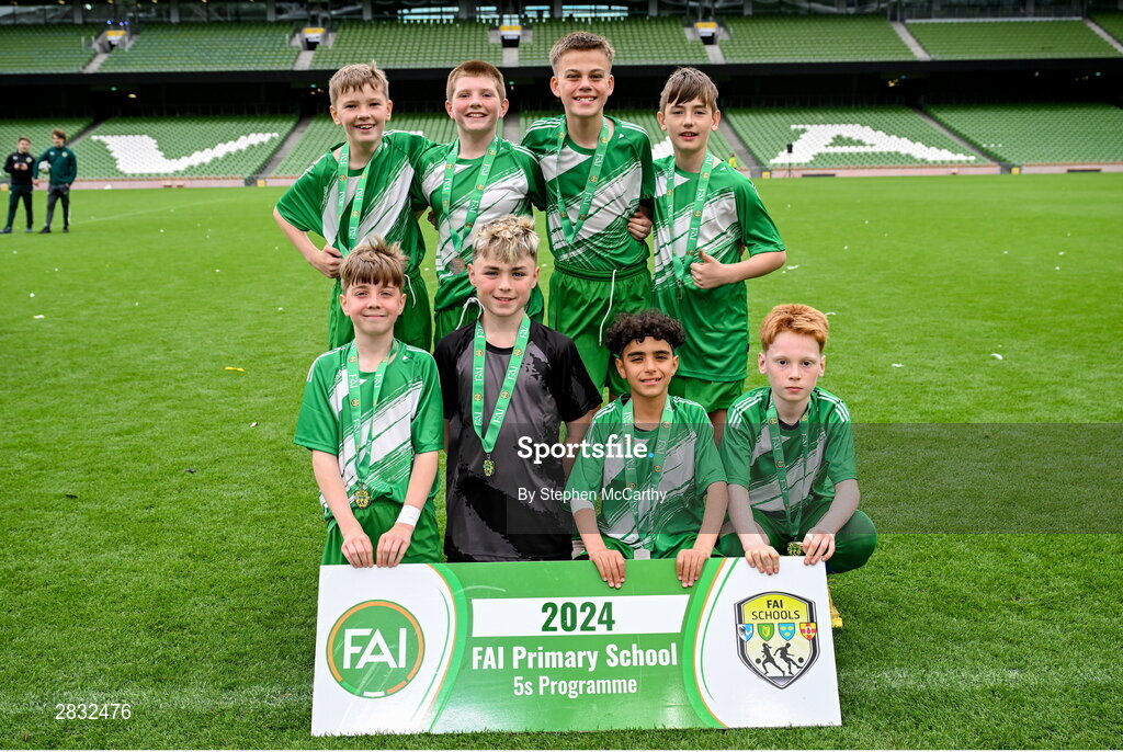 29 May 2024; Scoil Phádraig, Westport, Mayo, during the FAI Primary 5s Finals day at Aviva Stadium in Dublin. Photo by Stephen McCarthy/Sportsfile