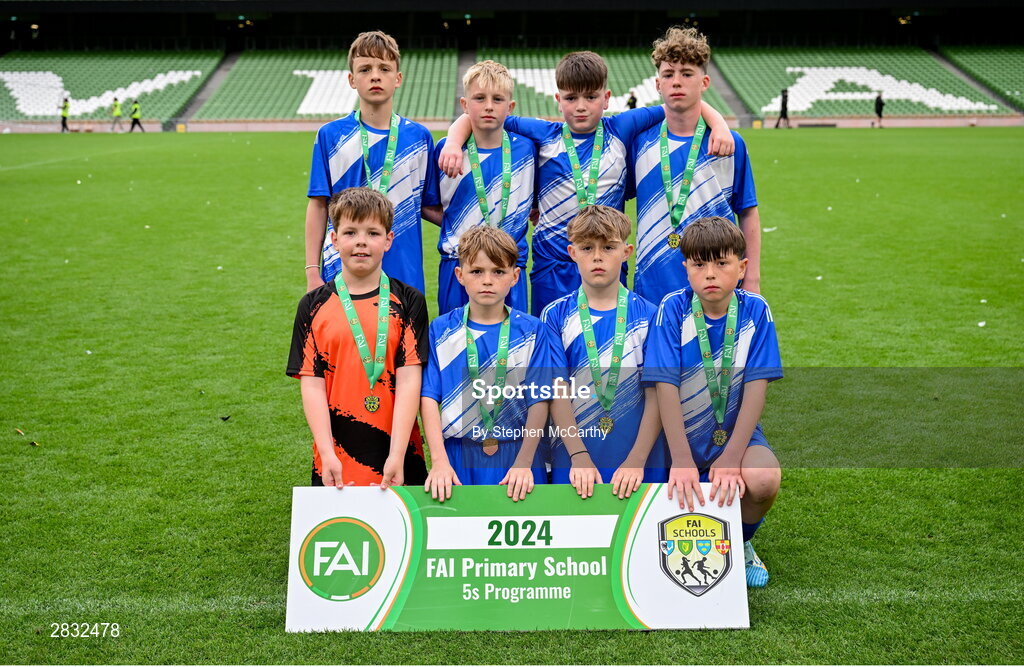 29 May 2024; Kentstown NS, Meath, during the FAI Primary 5s Finals day at Aviva Stadium in Dublin. Photo by Stephen McCarthy/Sportsfile