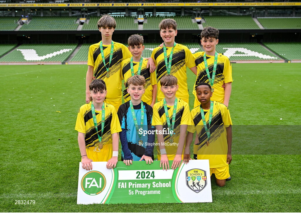 29 May 2024; Illistrin NS, Donegal, during the FAI Primary 5s Finals day at Aviva Stadium in Dublin. Photo by Stephen McCarthy/Sportsfile