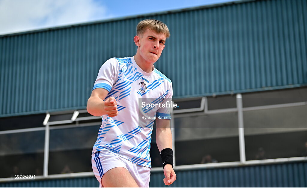 1 June 2024; Michael Kent of Good Counsel College New Ross, Wexford, celebrates a championship record clearance to win the inter boys pole vault during day two of the 123.ie All-Ireland Schools’ Track and Field Championships at Tullamore Harriers Athletics Club in Offaly. Photo by Sam Barnes/Sportsfile