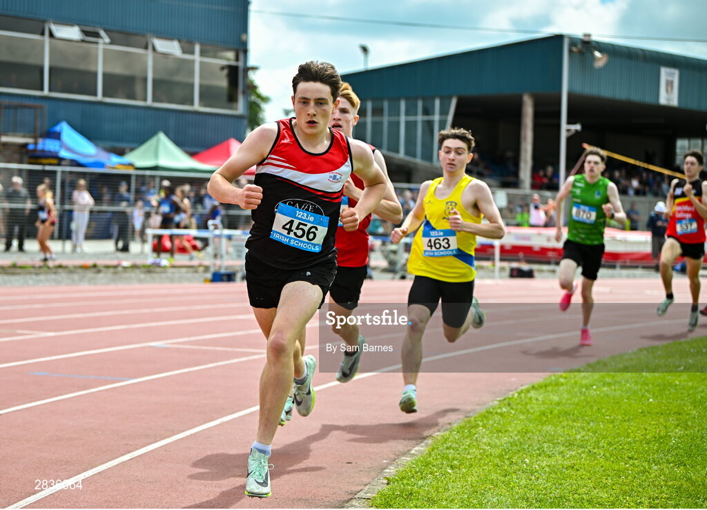 1 June 2024; Daniel Downey of St. Marys CBS Portlaoise, Laois, competes in the inter boys 800m during day two of the 123.ie All-Ireland Schools’ Track and Field Championships at Tullamore Harriers Athletics Club in Offaly. Photo by Sam Barnes/Sportsfile