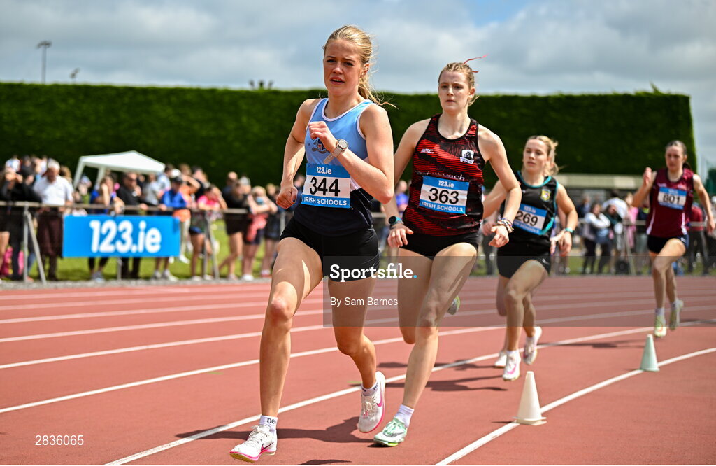 1 June 2024; Pia Langton of Loreto Kilkenny, competing in the senior girls 800m during day two of the 123.ie All-Ireland Schools’ Track and Field Championships at Tullamore Harriers Athletics Club in Offaly. Photo by Sam Barnes/Sportsfile