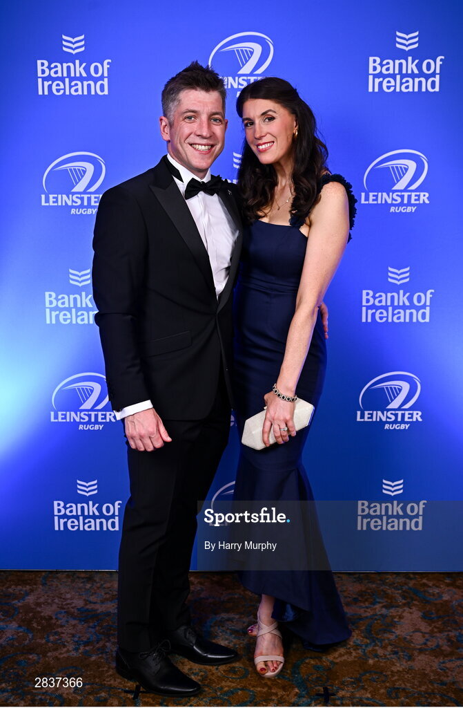 1 June 2024; Joe McGinley and Valerie Broderick on arrival at the 2024 Leinster Rugby Awards Ball at The InterContinental Hotel in Dublin. Photo by Harry Murphy/Sportsfile