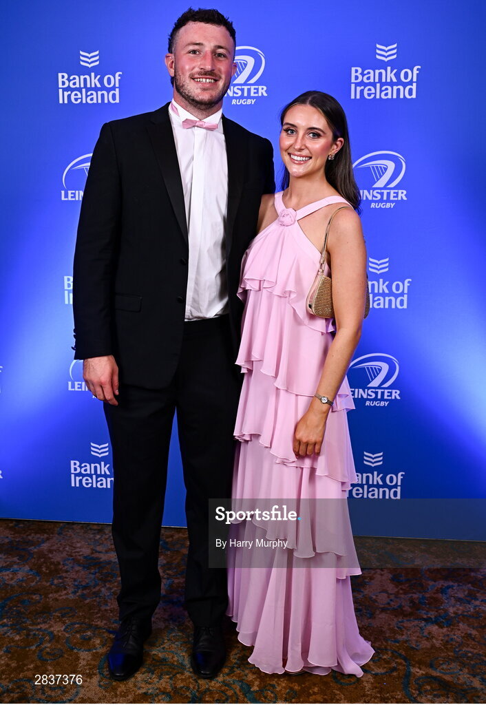 1 June 2024; Will Connors and Sarah Clarke on arrival at the 2024 Leinster Rugby Awards Ball at The InterContinental Hotel in Dublin. Photo by Harry Murphy/Sportsfile