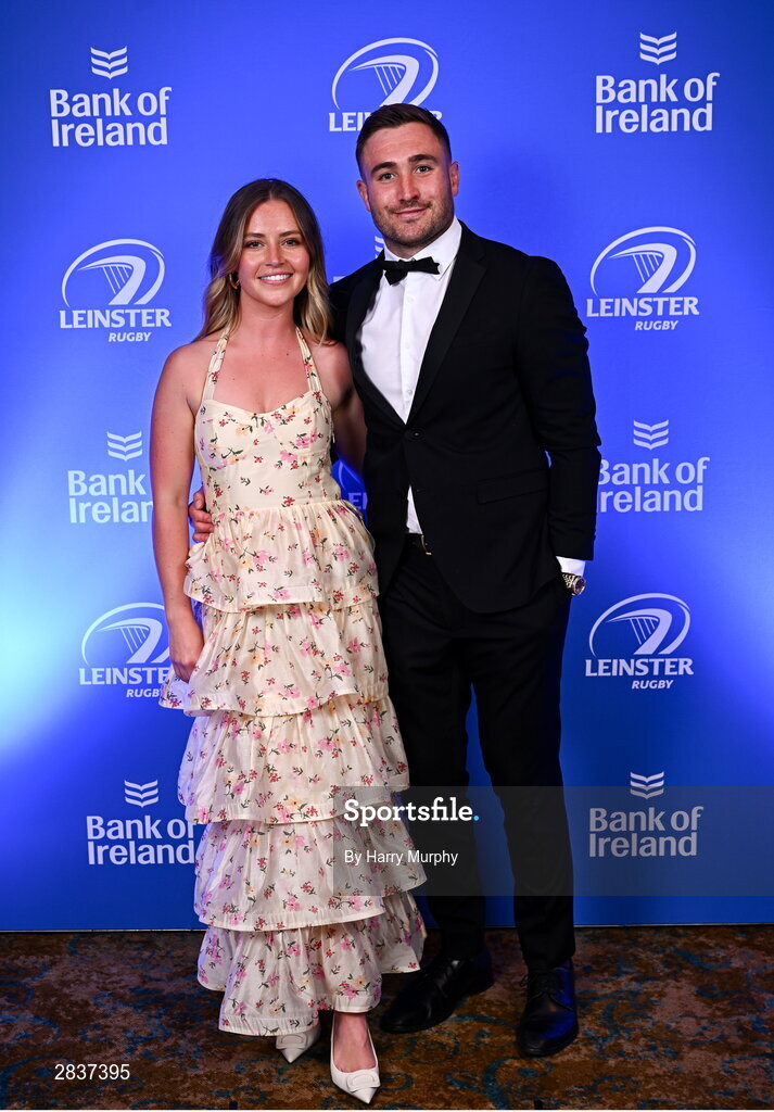 1 June 2024; Jordan Larmour and Lucy Byrne on arrival at the 2024 Leinster Rugby Awards Ball at The InterContinental Hotel in Dublin. Photo by Harry Murphy/Sportsfile
