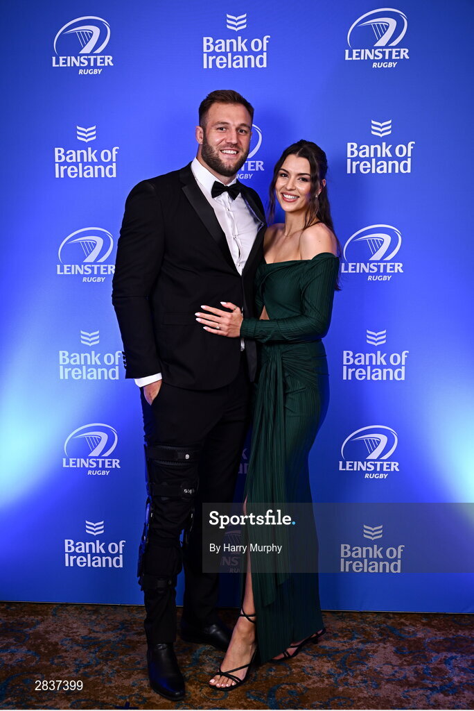 1 June 2024; Jason Jenkins and Lou-Marie Taljaard on arrival at the 2024 Leinster Rugby Awards Ball at The InterContinental Hotel in Dublin. Photo by Harry Murphy/Sportsfile