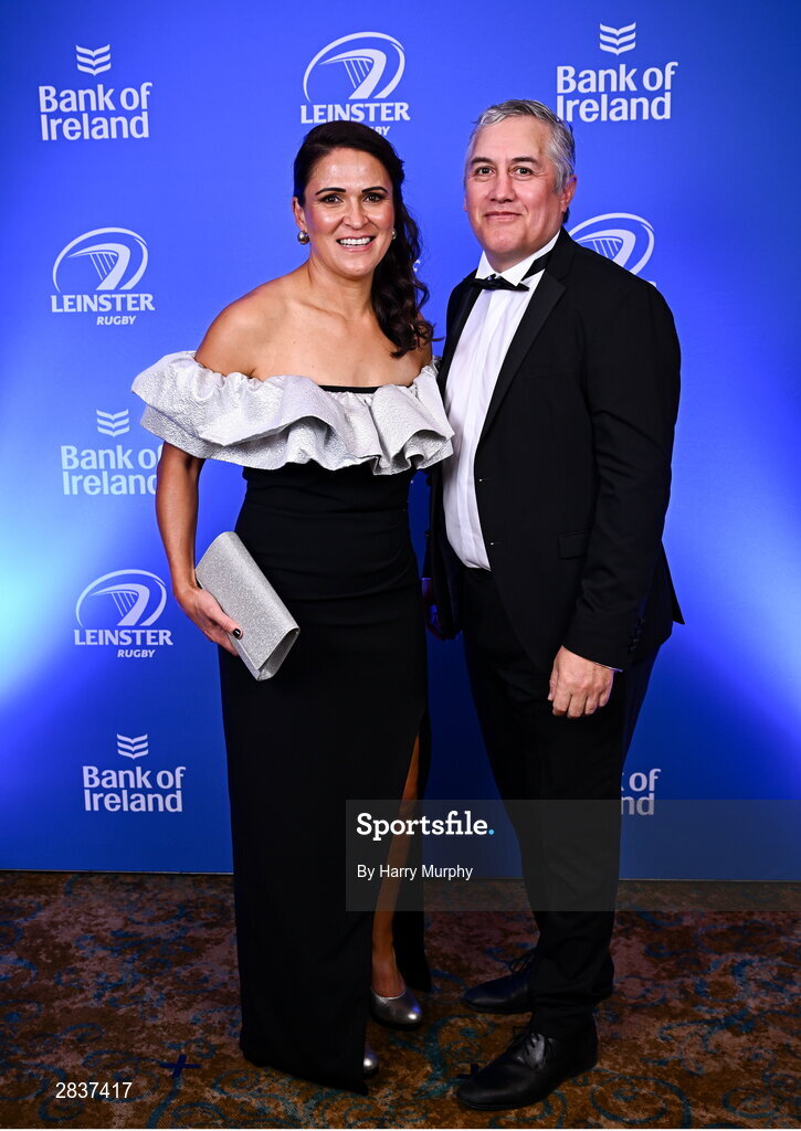 1 June 2024; Tania Rosser and Simon Broughton on arrival at the 2024 Leinster Rugby Awards Ball at The InterContinental Hotel in Dublin. Photo by Harry Murphy/Sportsfile