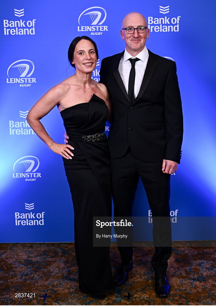 1 June 2024; Garreth and Ellie Farrell on arrival at the 2024 Leinster Rugby Awards Ball at The InterContinental Hotel in Dublin. Photo by Harry Murphy/Sportsfile