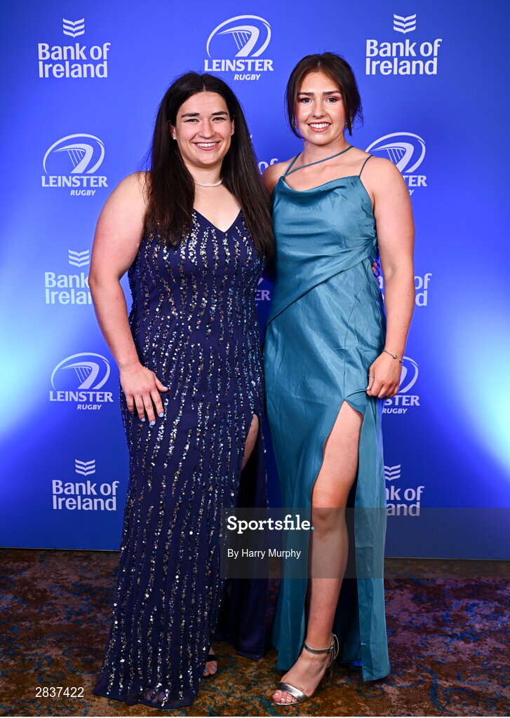 1 June 2024; Christy Haney and Aoife Moore on arrival at the 2024 Leinster Rugby Awards Ball at The InterContinental Hotel in Dublin. Photo by Harry Murphy/Sportsfile