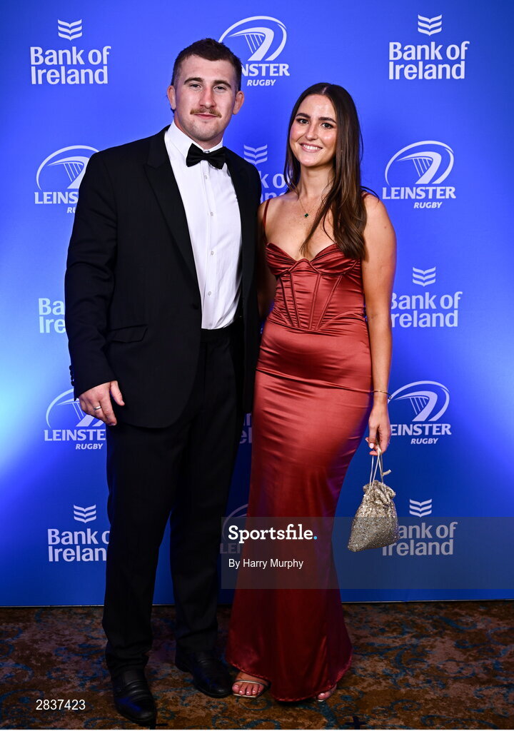 1 June 2024; John McKee and Megan Whelan on arrival at the 2024 Leinster Rugby Awards Ball at The InterContinental Hotel in Dublin. Photo by Harry Murphy/Sportsfile