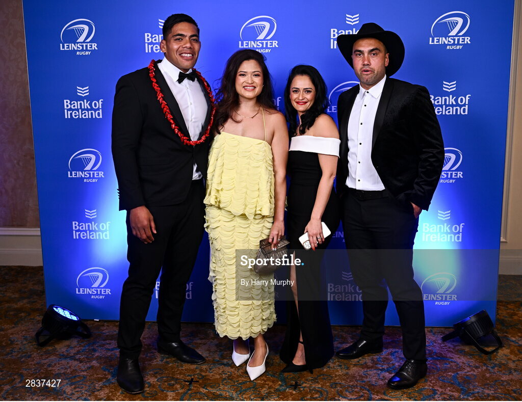 1 June 2024; Michael and Sekarani Ala'alatoa and Charlie and Gaynor Ngatai on arrival at the 2024 Leinster Rugby Awards Ball at The InterContinental Hotel in Dublin. Photo by Harry Murphy/Sportsfile