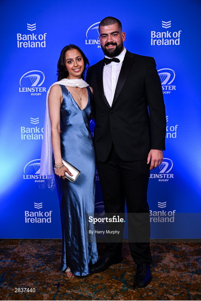 1 June 2024; Rory McGuire and Rosa Thapa on arrival at the 2024 Leinster Rugby Awards Ball at The InterContinental Hotel in Dublin. Photo by Harry Murphy/Sportsfile