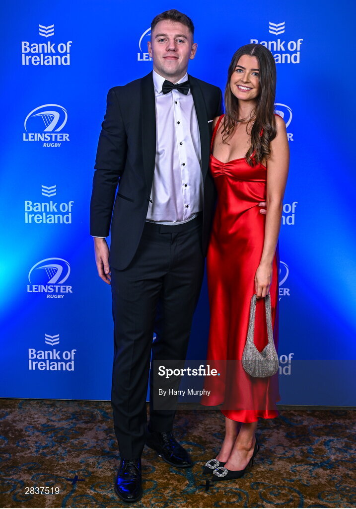 1 June 2024; Lee Barron and Kate Tempany on arrival at the 2024 Leinster Rugby Awards Ball at The InterContinental Hotel in Dublin. Photo by Harry Murphy/Sportsfile