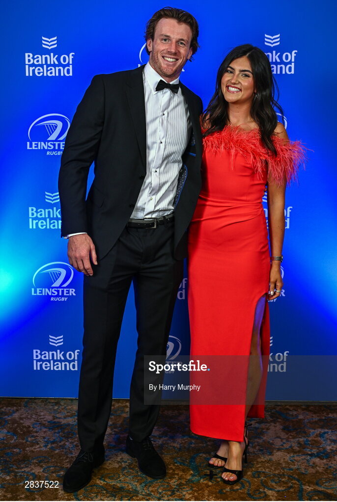 1 June 2024; Ryan Baird and Ally Mahon on arrival at the 2024 Leinster Rugby Awards Ball at The InterContinental Hotel in Dublin. Photo by Harry Murphy/Sportsfile