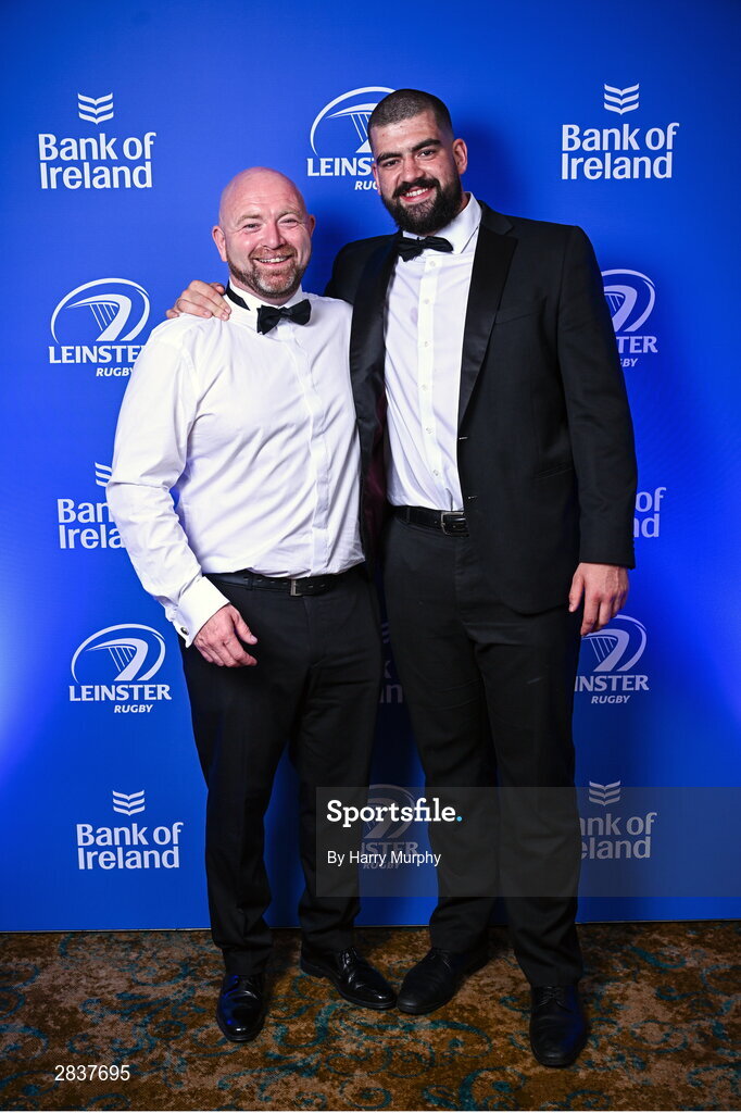 1 June 2024; Jim Bastick and Rory McGuire during the 2024 Leinster Rugby Awards Ball at The InterContinental Hotel in Dublin. Photo by Harry Murphy/Sportsfile